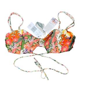 Agua Bandita Pink Floral Bikini Top Tie NWT Women’s Medium